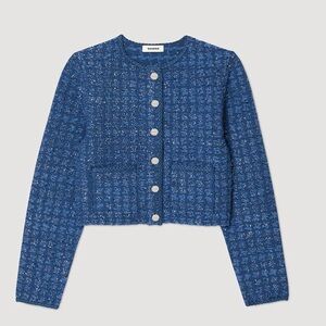 Sandro Blue Tweed Cropped Coatigan- size 0/XS